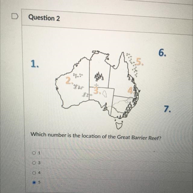 Which number is the location of the Great Barrier Reef?-example-1