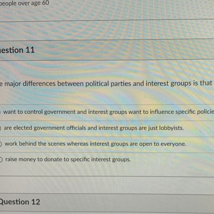 The major differences between political parties and interest groups is that political-example-1