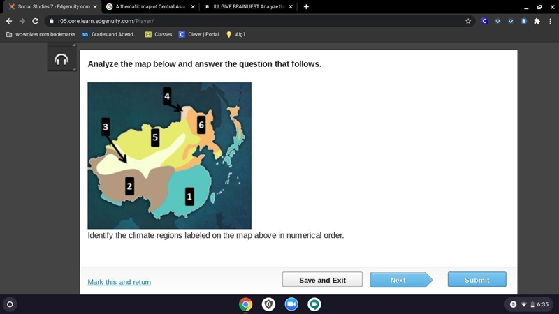 Analyze the map below and answer the question that follows. Identify the climate regions-example-1