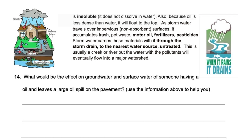 What would be the effect on groundwater and surface water of someone having a car-example-1