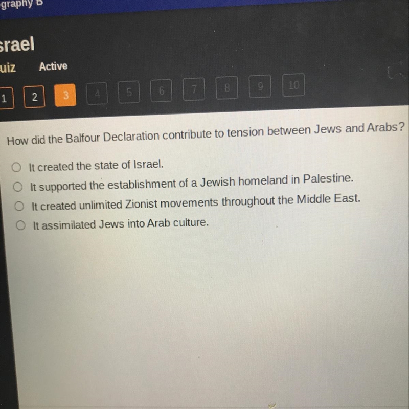 Plz help How did the Balfour Declaration contribute to tension between Jews and Arabs-example-1