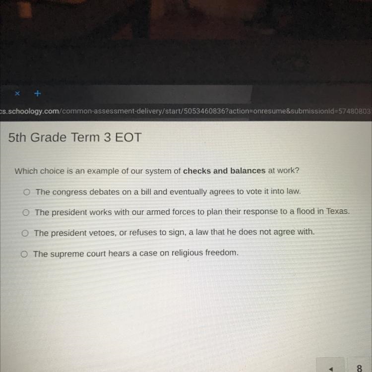 Which choice is an example of our system of checks and balances at work?-example-1