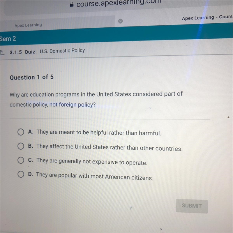 Why are education programs in the United States considered part of domestic policy-example-1