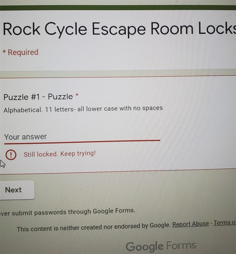 Rock Cycle Escape Room Locks​ EMERGNCY HELP-example-1