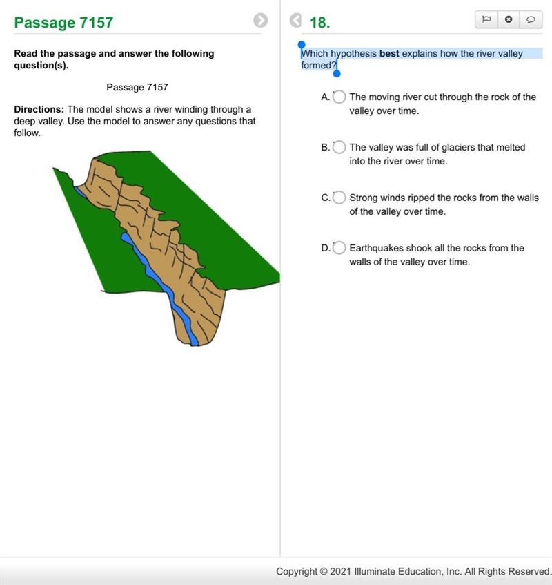 Which hypothesis best explains how the river valley formed?-example-1