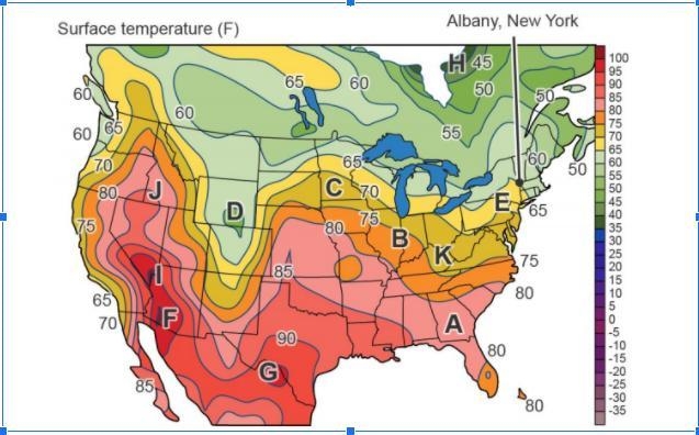 Why are the average temperatures in the middle of the United States warmer than the-example-1