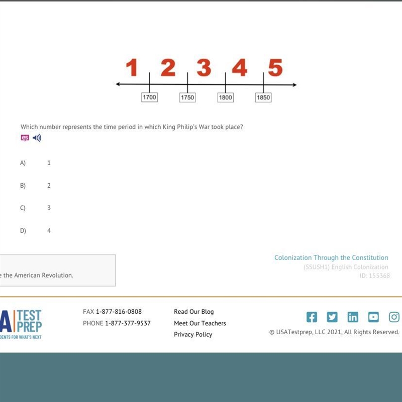 Which number represents the time period in which King Philip’s War took place?-example-1