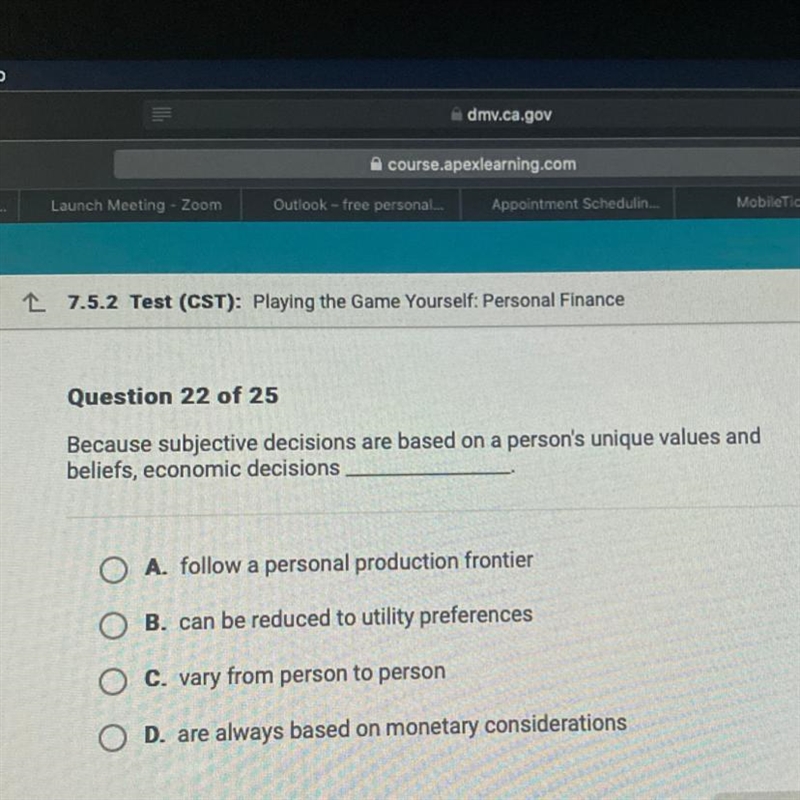 Because subjective decisions are based on a person's unique values and beliefs, economic-example-1