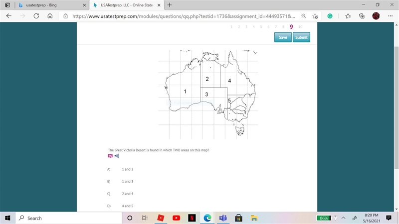 The Great Victoria Desert is found in which TWO areas on this map-example-1