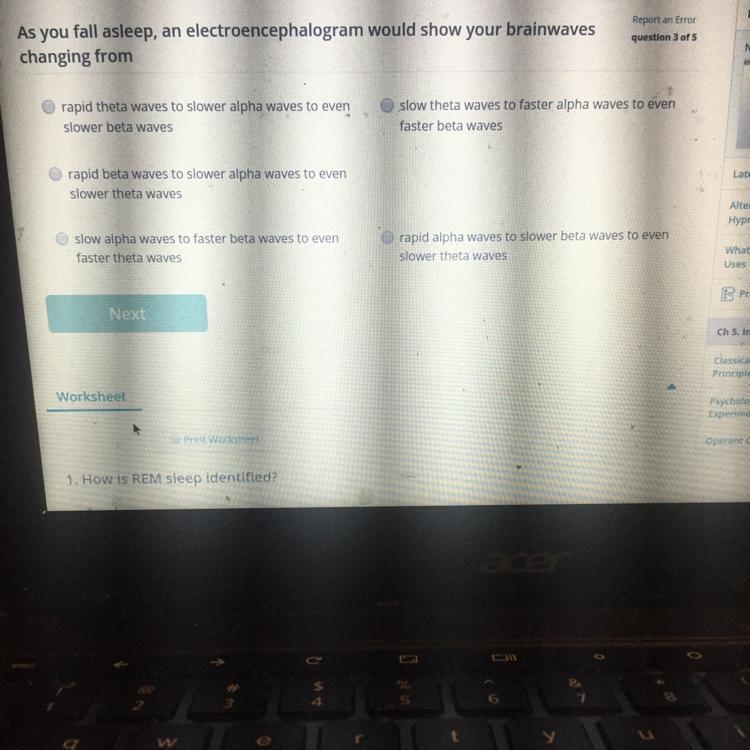 As you fall asleep, an electroencephalogram would show your waves changing from-example-1