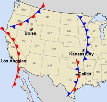 Study the weather map. Which fronts are moving through these cities? Drag and drop-example-1