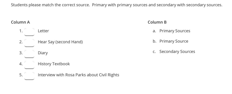 Please match the correct source. Primary with primary sources and secondary with secondary-example-1