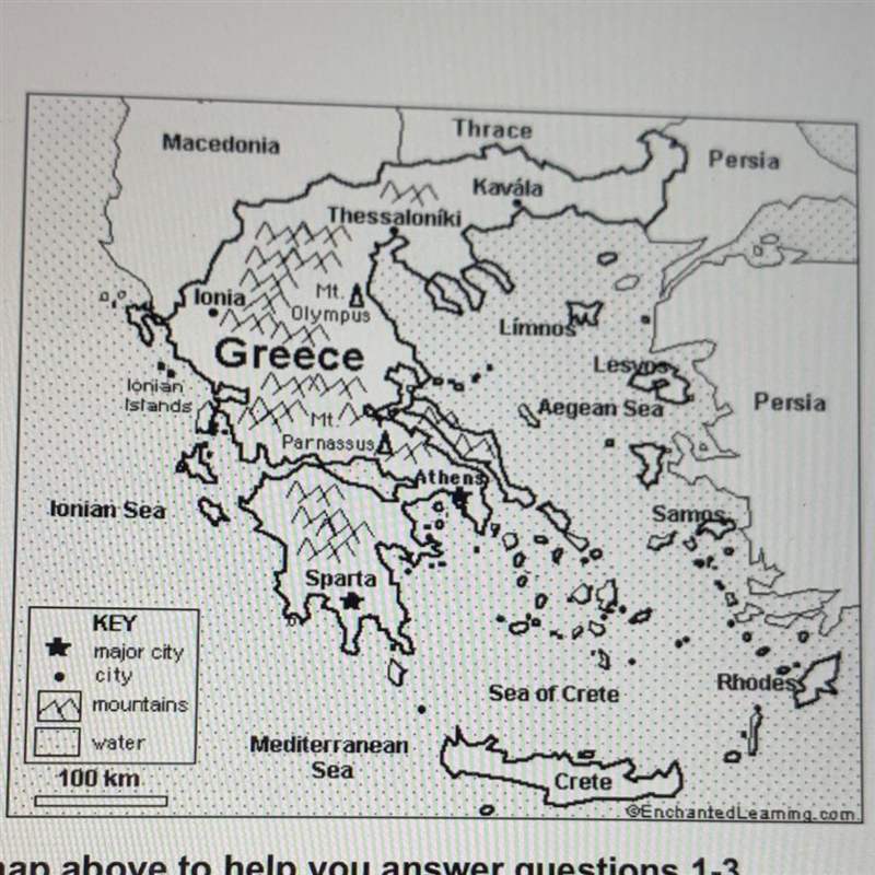 Use the map above to help you answer questions 1-3 1. Which of the following best-example-1