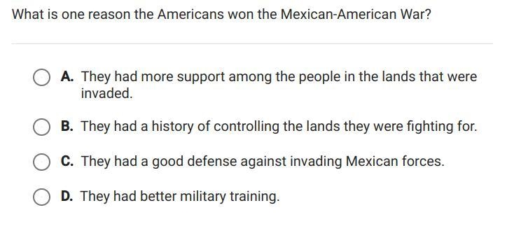 What is one reason the Americans won the American-Mexican war?-example-1