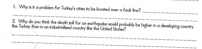 Read the information below and answer the questions. Earthquakes have caused many-example-1