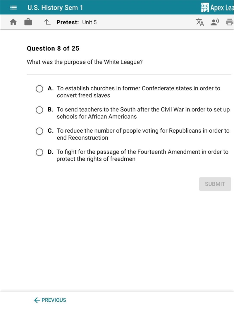 What was the purpose of the white league? Choices below-example-1