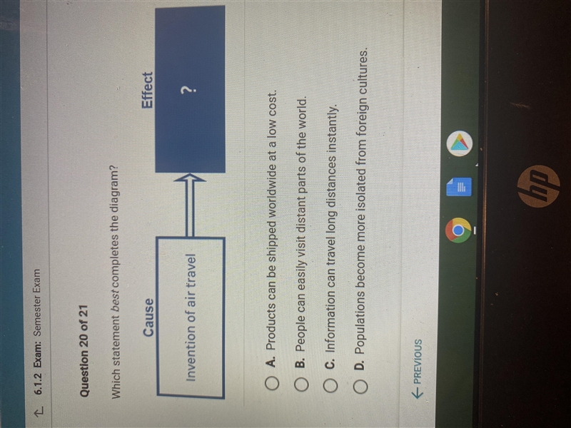 Statement best completes the diagram cause invention of air travel affect ?-example-1