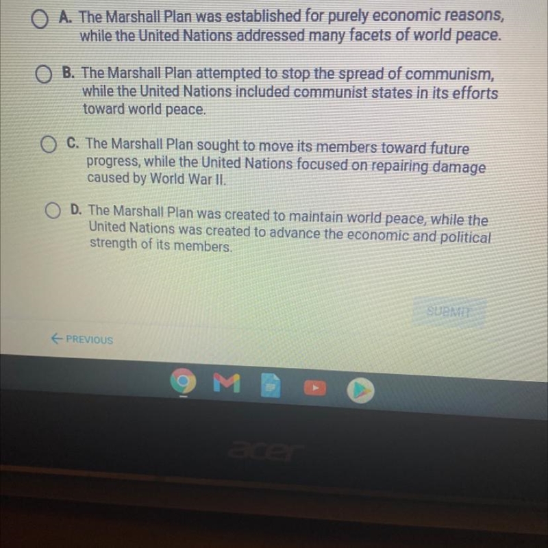 How did the motivations for the establishment of the Marshall Plan differ from the-example-1