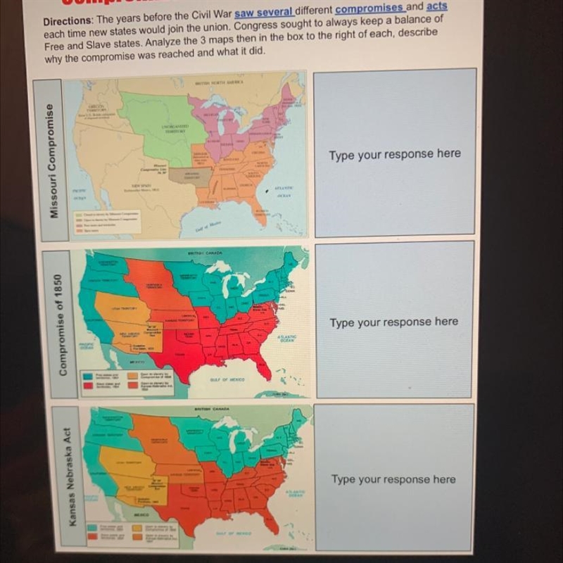 Analyze the 3 maps then in the box to the right of each, describe why the compromise-example-1