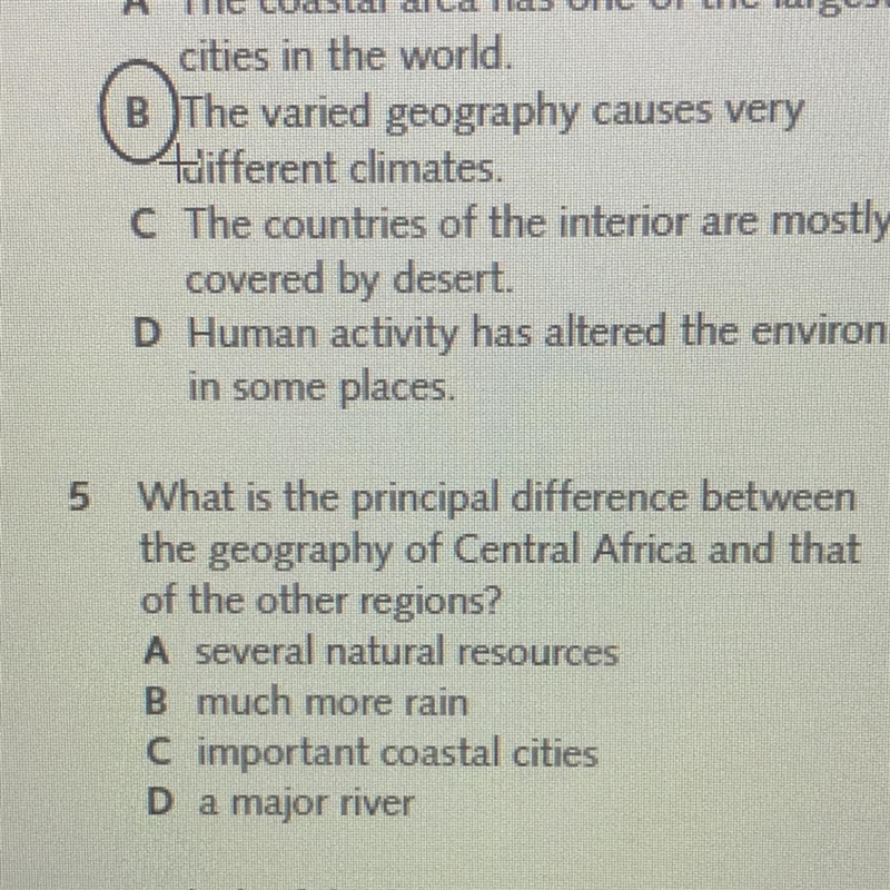 What is the principal difference between the geography of Central Africa and that-example-1