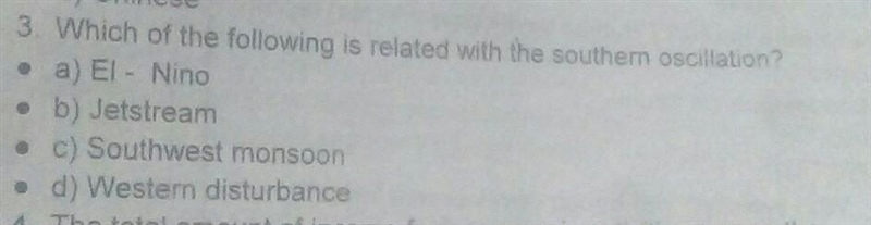 Which of the following Is related with the southern oscillation?​-example-1