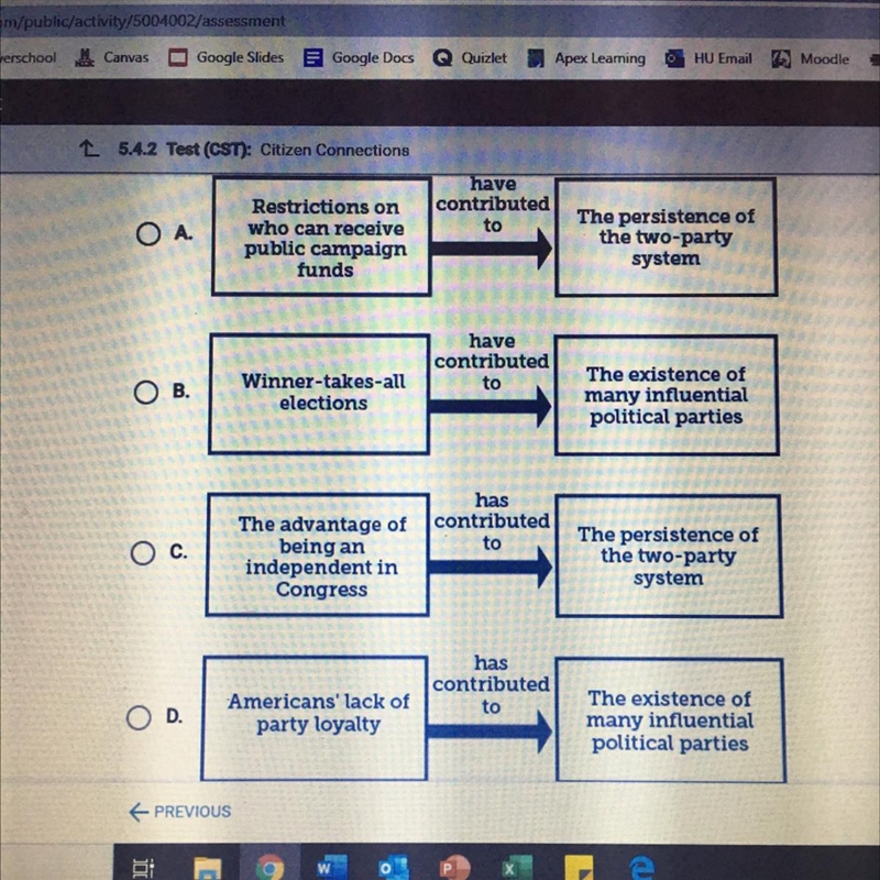 Which diagram best explains a cause-and-effect relationship that has shaped U.S. politics-example-1