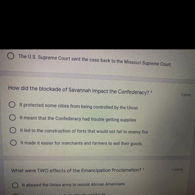 How did the blockade of savannah impact the confederacy? A. It protected some cites-example-1