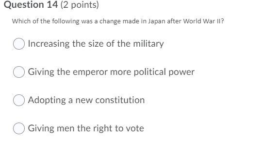 Which of the following was a change made in japan after world war II-example-1