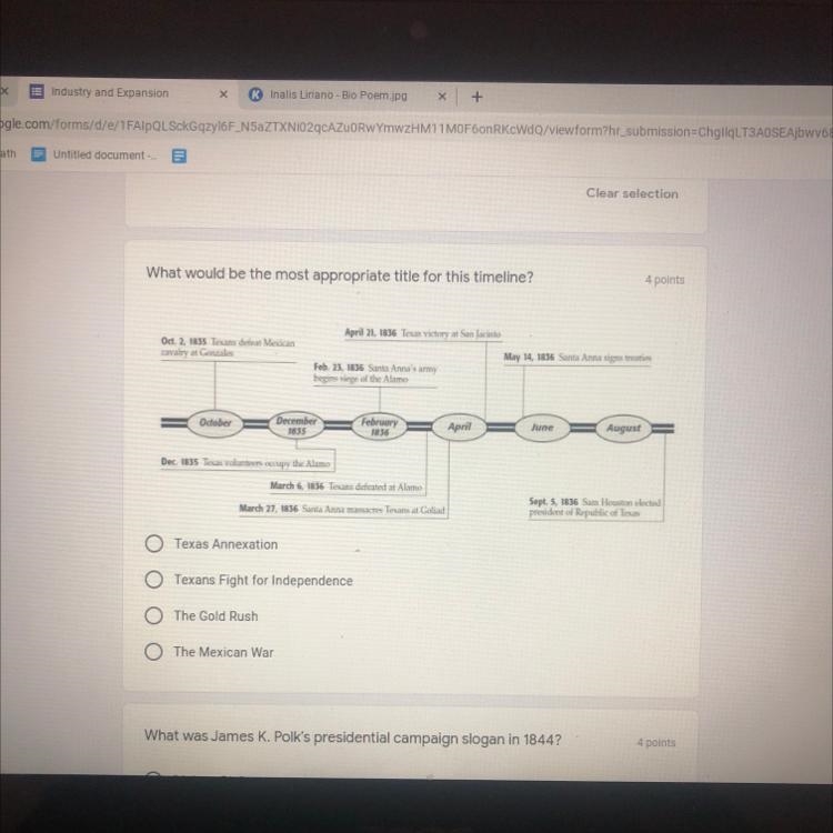 What would be the most appropriate title for this timeline 1836-example-1