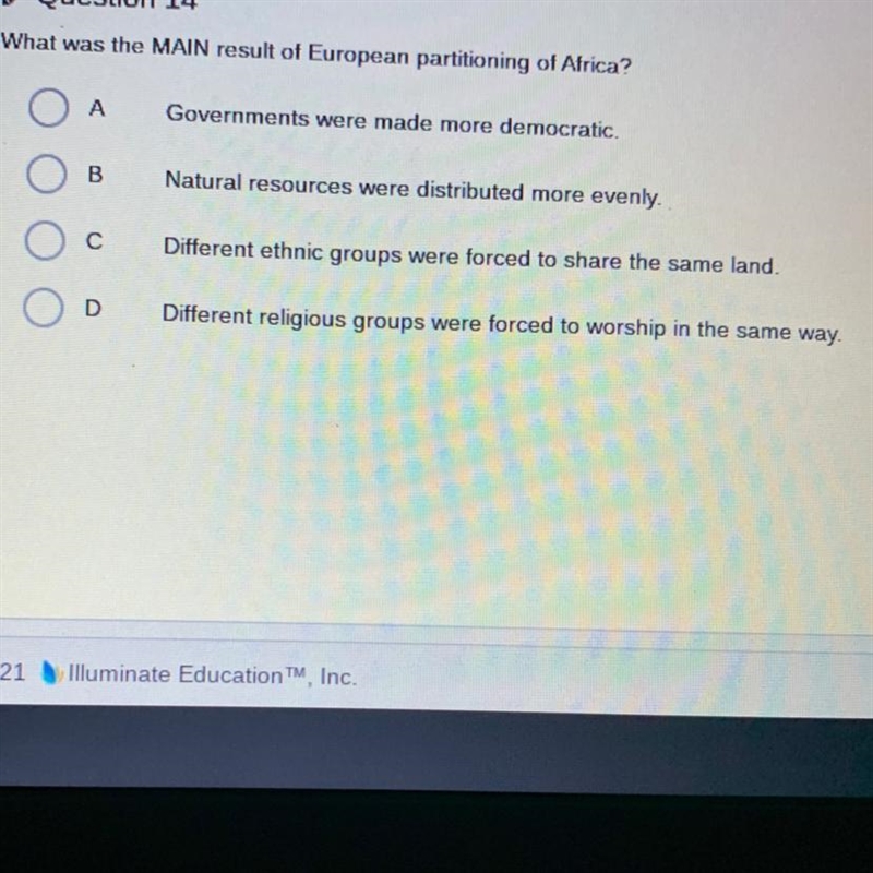 What was the MAIN result of European partitioning of Africa?-example-1