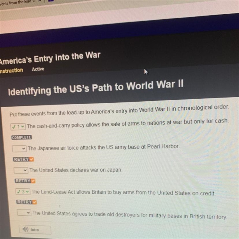 Put these events from the lead up to Americas injury into World War II and chronological-example-1