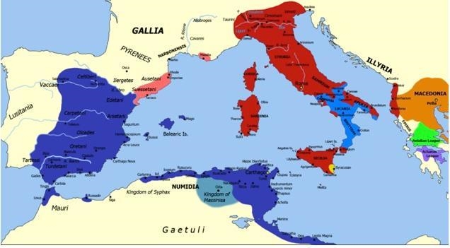 Below is a map of the Mediterranean world at the time of the Second Punic War. Use-example-1