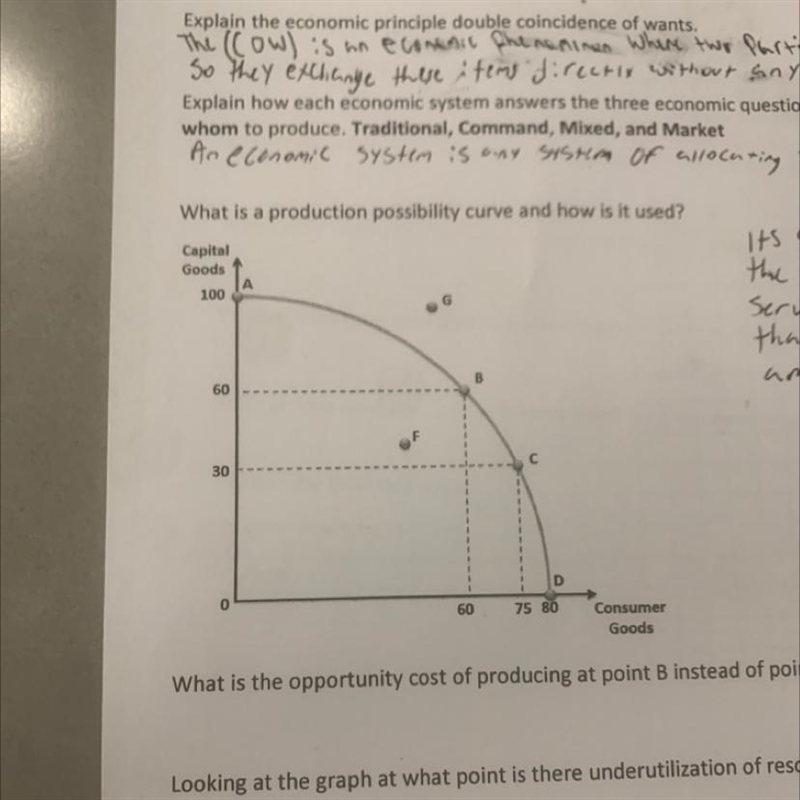 What is the opportunity cost of producing at point B instead of point C-example-1