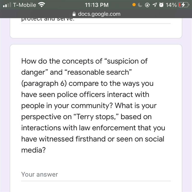 “ Stop and Frisk “ Common lit what is the answer ?-example-1