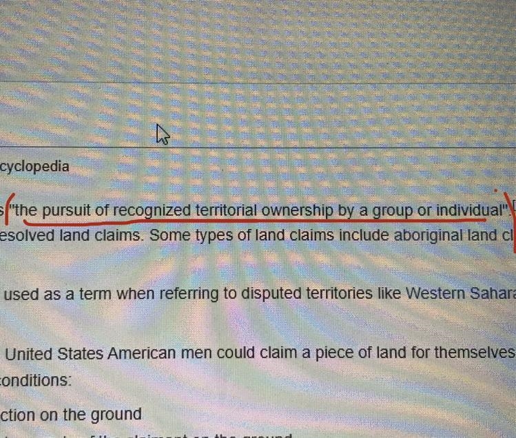 What does land claim mean? Or can you put the red statement into easier words? Please-example-1