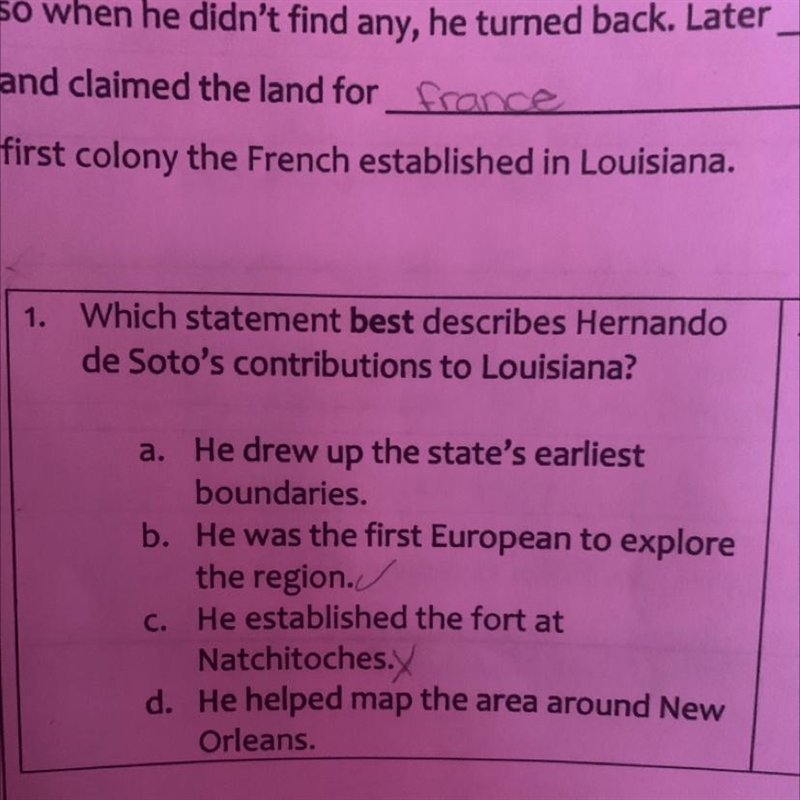 1. Which statement best describes Hernando de Soto's contributions to Louisiana? a-example-1