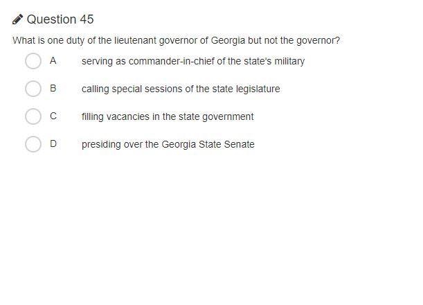 What is one duty of the lieutenant governor of Georgia but not the governor? Please-example-1