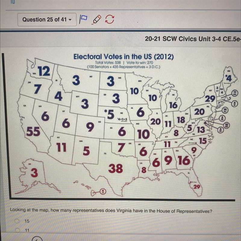 Looking at the map how many representatives does Virginia have in the House of Representatives-example-1