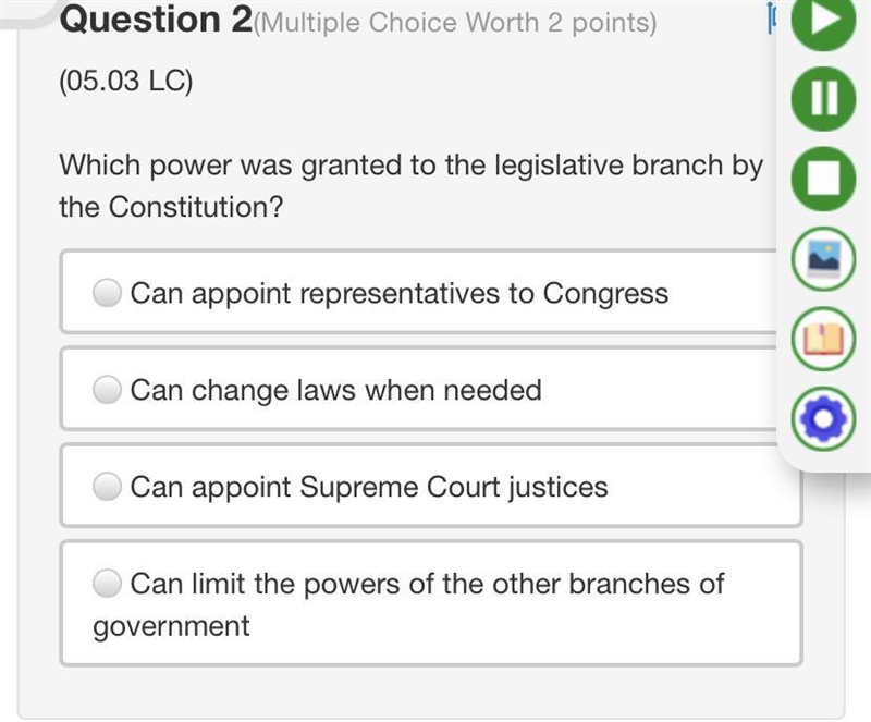 Which power was granted to the legislative branch by the Constitution?-example-1