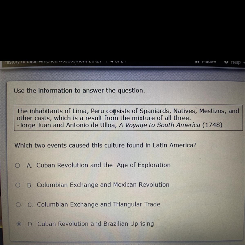 The inhabitants of Lima, Peru consists of Spaniards, Natives, Mestizos, and other-example-1