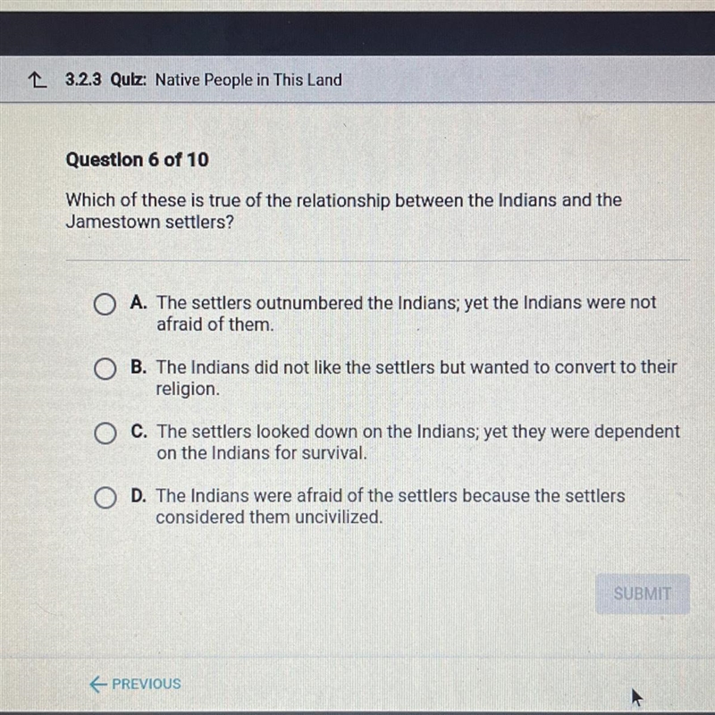 Which of these is true of the relationship between the Indians and the Jamestown settlers-example-1