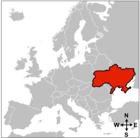 What country is labeled in on the map? a) Germany b) Poland c) Russia d) Ukraine please-example-1