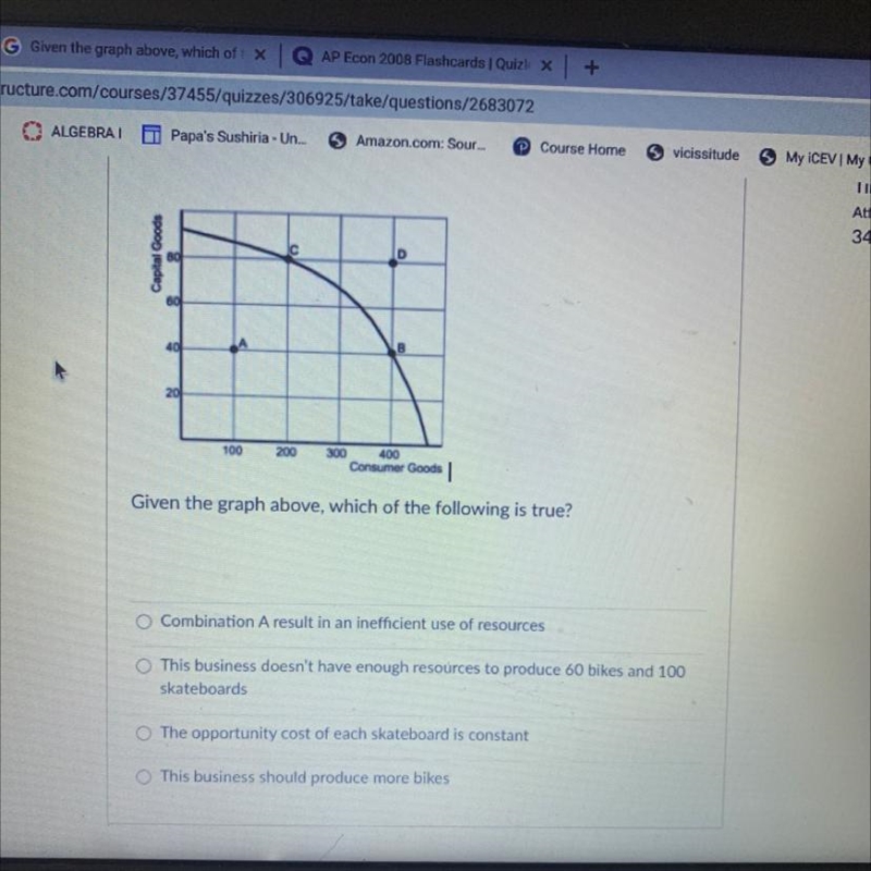 Given the graph above which of the following is true? a. combination A results an-example-1