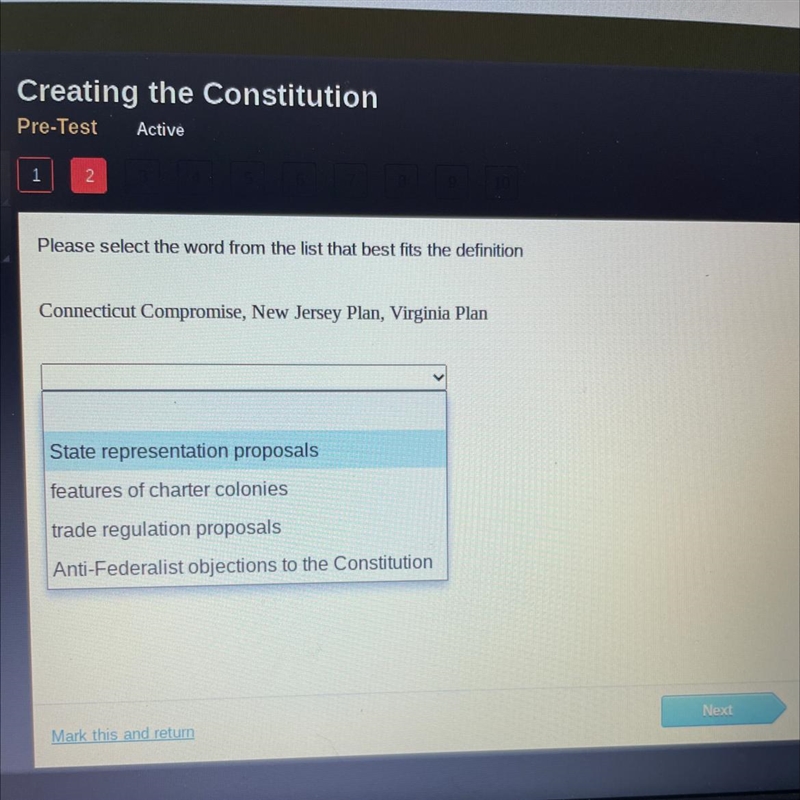 Please select the word from the list that best fits the definition Connecticut Compromise-example-1