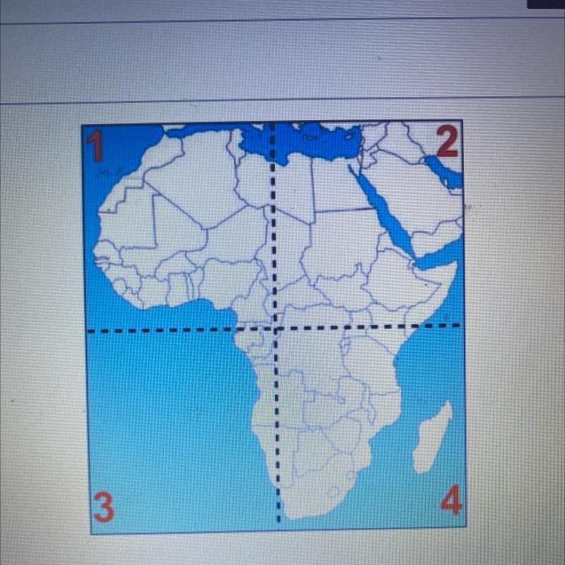 The Zambezi River is found in which quadrant on the map? A) 1 B) 2 C) 3 D) 4-example-1