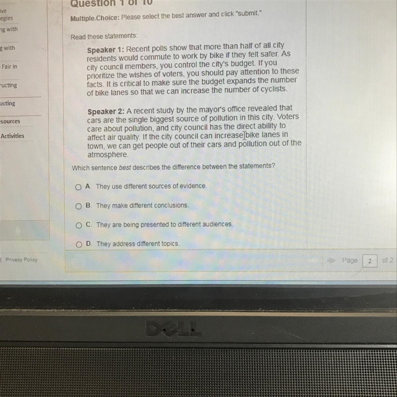 What sentance best descibes the differnece between the statements? They uses a different-example-1