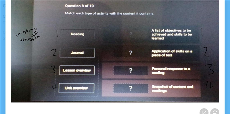 Match each type of activity with the content it contains Not social study's its' Reading-example-1