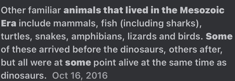 Which organism lived during the Mesozoic era? trilobite dinosaur cyanobacteria wolf-example-1