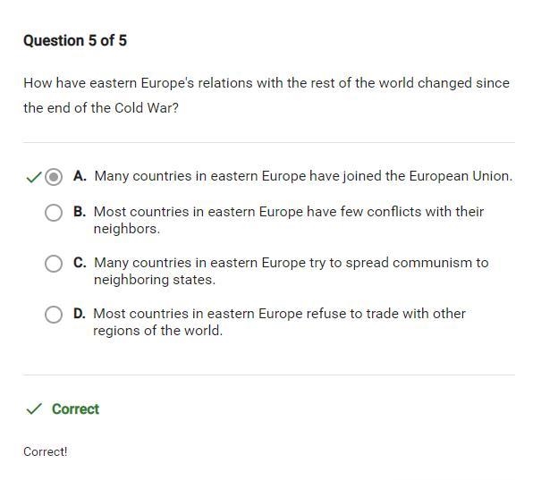 Question 1 of 5 How have eastern Europe's relations with the rest of the world changed-example-1