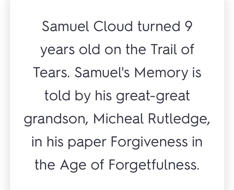 What was the trail of tears like for Samuel Cloud? How did he describe it?-example-1